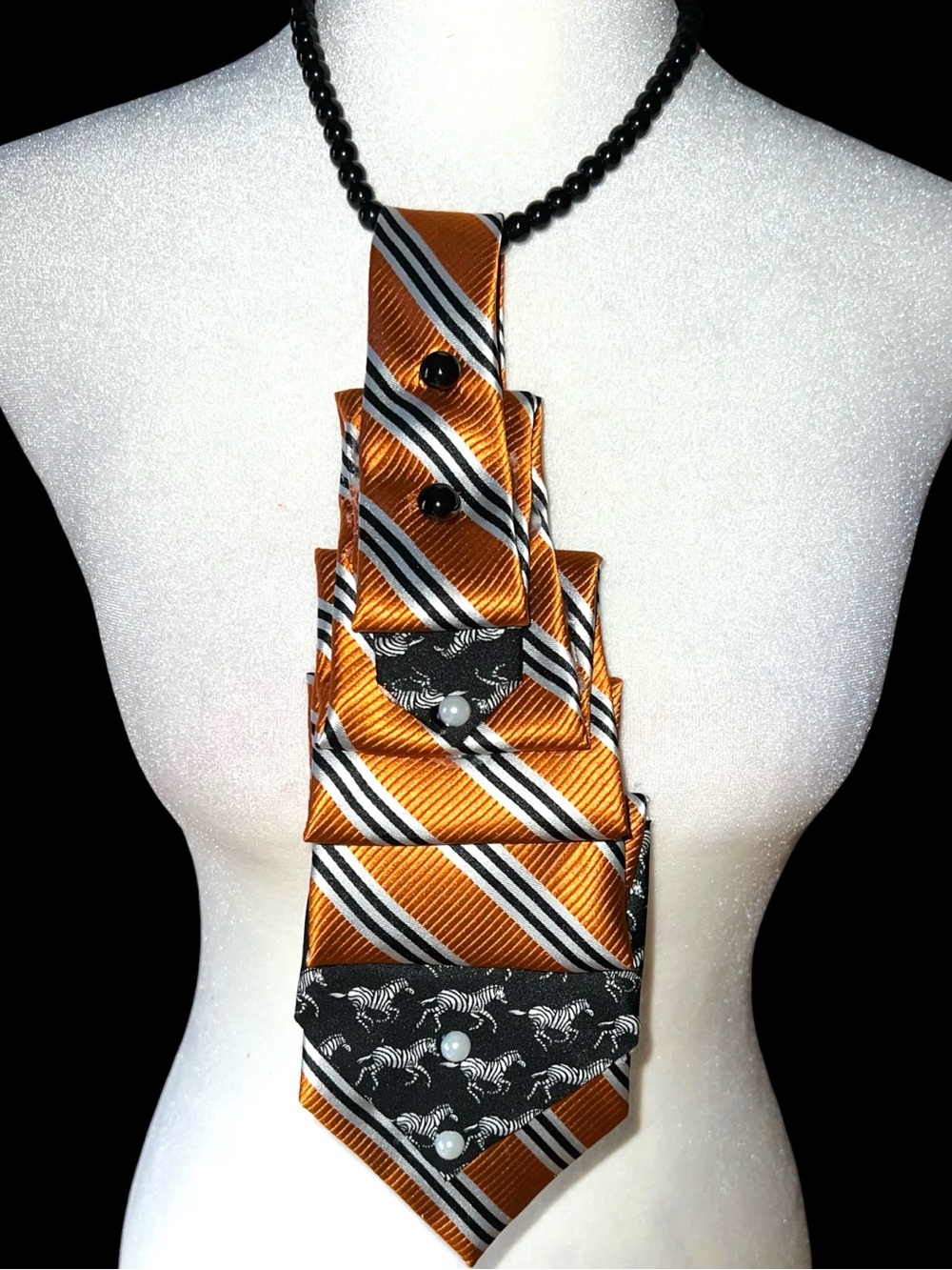 Orange Striped Statement Necklace Pendant